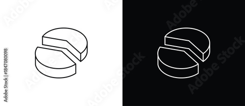 Line icon of a pie chart. Business chart icon with graphs, statistics, pie charts for finance or analysis. Visual charts with round and slice layouts for data presentation. Vector donut chart .
