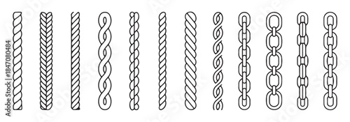 Set of rope and chain vector icons isolated on white background for design projects
