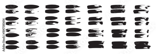 Various black paint brush strokes and abstract circular shapes vector design elements set