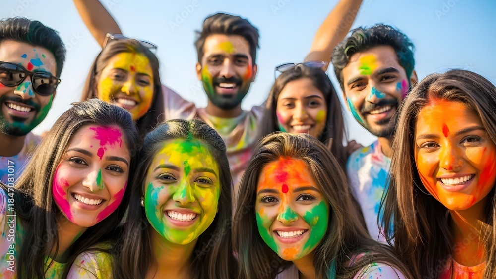 Fototapeta premium Celebrating holi with friends and colors