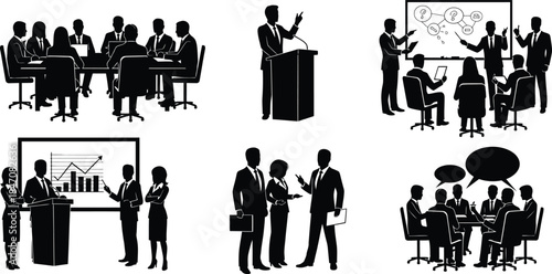 Business meeting and presentation in corporate office environment