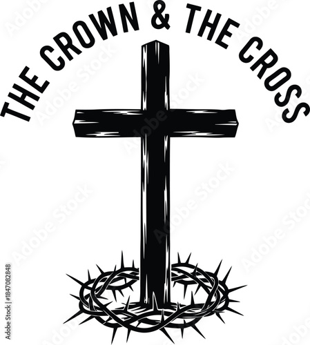 Good Friday concept Christian Cross with Crown of Thorns Symbol Design