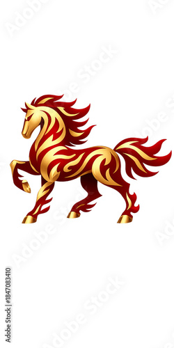 Golden Ornate Flaming Horse Illustration on Black Background