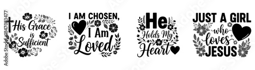 Inspirational Text Art Collection: An elegant arrangement of text art pieces, each a beacon of positivity and faith, adorned with floral elements and heartfelt messages. 