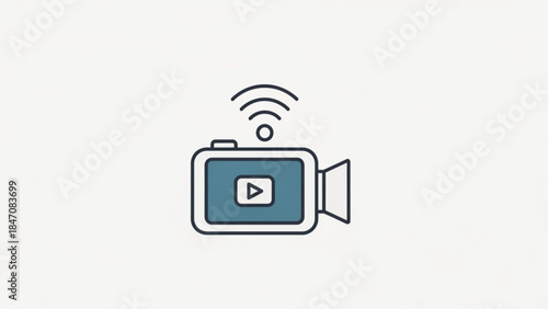 Connected Camera: A sleek, modern camera design, broadcasting a wireless signal, ready to capture and share moments. Representing connection and digital media.