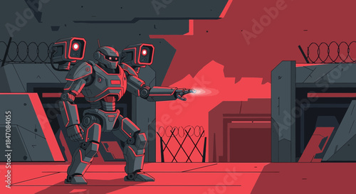 Futuristic sentinel in a hostile environment on a defense mission concept art