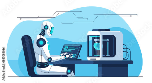 Futuristic technological advancement: Robot designing in 3D printing environment workstation