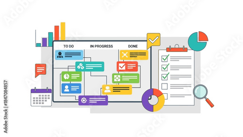 Modern Business Productivity Flat Vector Illustration Set