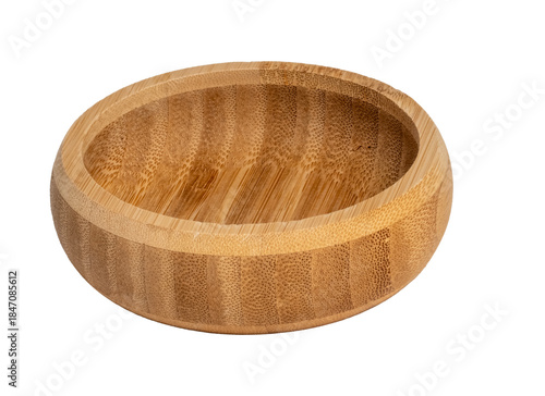 Natural empty bamboo bowl isolated on transparent background