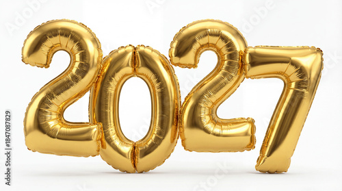 3d render of Celebration banner with happy new year 2027 balloons floating