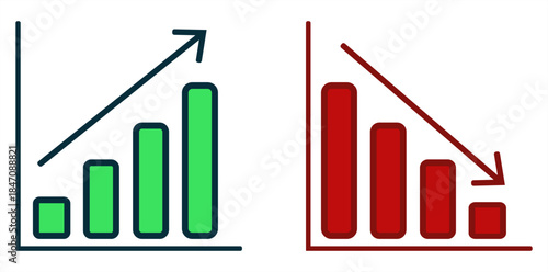 Trend Graph Comparison Visual representation of positive and negative trends, conveying concepts of growth and decline, ideal for business and financial visualizations.