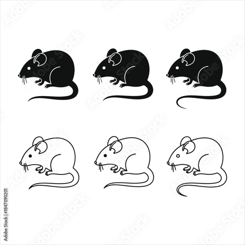 Detailed set of mouse icons representing rodents pets and animals