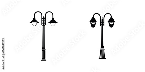 Simple outline of three street lamps a common city park element
