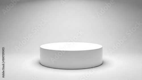 Minimalist white cylinder podium on a seamless white background for product display