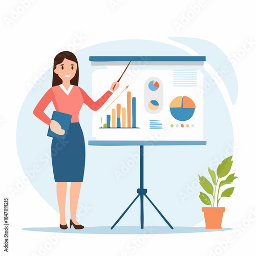 young woman with a pie chart