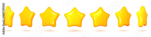 Glossy yellow stars in various fill levels from half to full rating, cartoon style, isolated on white background. Concept of rating system. Vector illustration