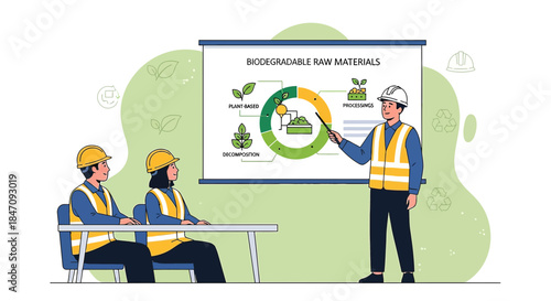 Training on biodegradable materials: Employees learn about sustainable production processes