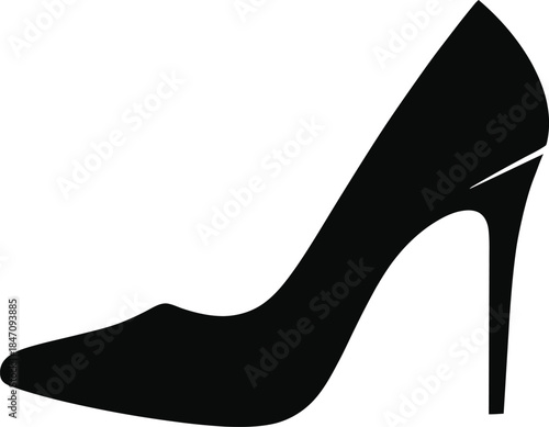 A striking black silhouette of a high-heeled stiletto pump, a symbol of elegance