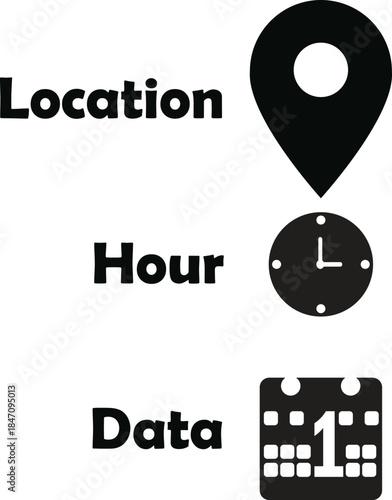 Essential icons for planning and scheduling: location, time, and date indicators Vector