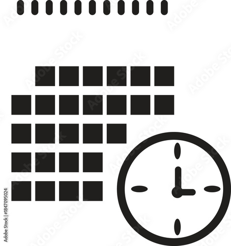 Calendar and clock icon depicting schedule management, appointments, and deadlines Vector