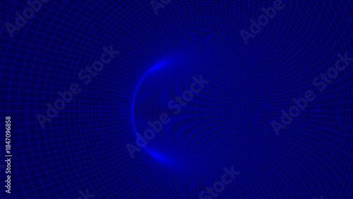 A digital tunnel formed from a precise geometric grid. The lines smoothly converge toward the center, creating a sense of depth and infinite space.