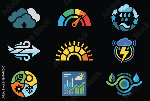 Vibrant weather icons set for modern digital applications