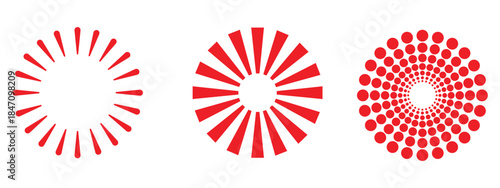 Dynamic red circular patterns and radial designs with sunburst and dot effects