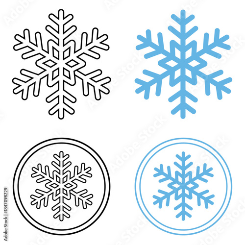 Snowflake Icons A collection of snowflake icons, meticulously crafted in both line art and filled styles, perfect for seasonal designs. Capturing the essence of winter's elegance.