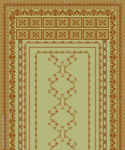 Traditional Carpet Design with Floral Diamond Motif – Ornate Brown & Gold Rug Pattern