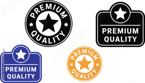 premium quality badge and label icons set with star seal guarantee and certification symbols for branding marketing packaging and trust assurance