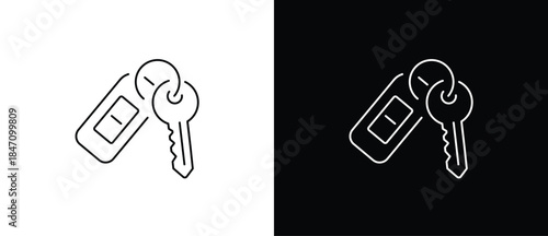 Vehicle key icon. Car key icon. Key with remote control. Vector illustration of a key with a transparent and black background. Editable stroke.
