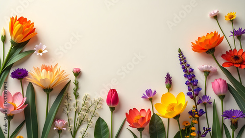 Colorful Flowers Arrangement Border.