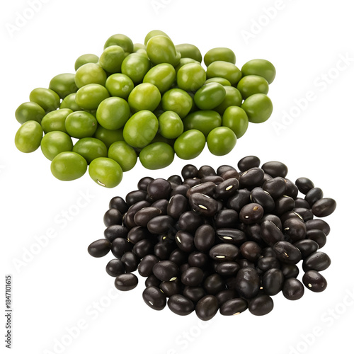 Organic Green Kernel Black Beans, Isolated on White Background