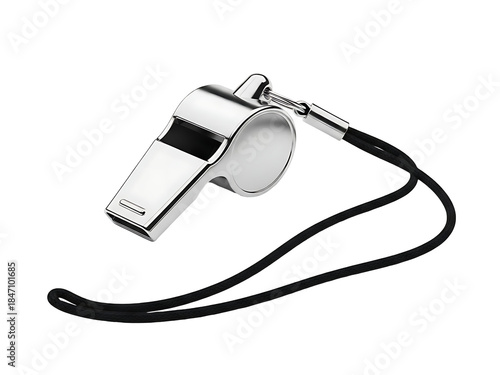 Silver referee whistle isolated on transparent background