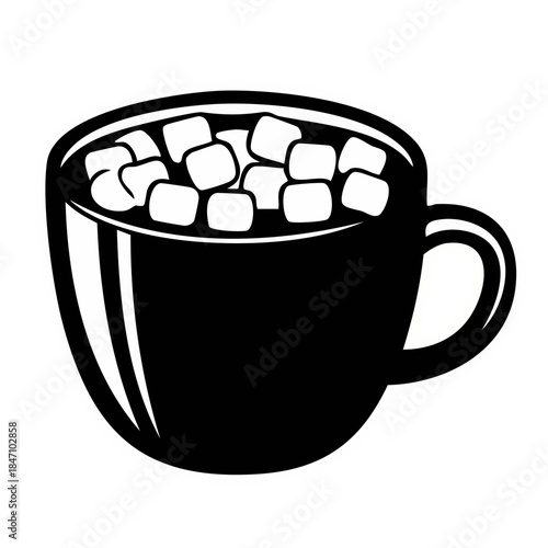 Black and white cup with marshmallow winter vector illustration