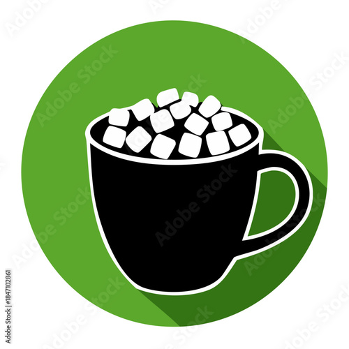 Cup with marshmallow on green background cozy winter vector