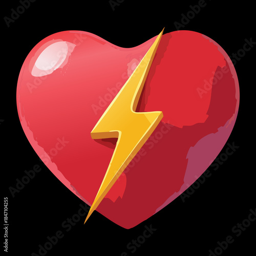 Red Heart With Lightning Bolt Symbol For Emergency Health Defibrillation And Cardiology Medicine Heart Attack Care