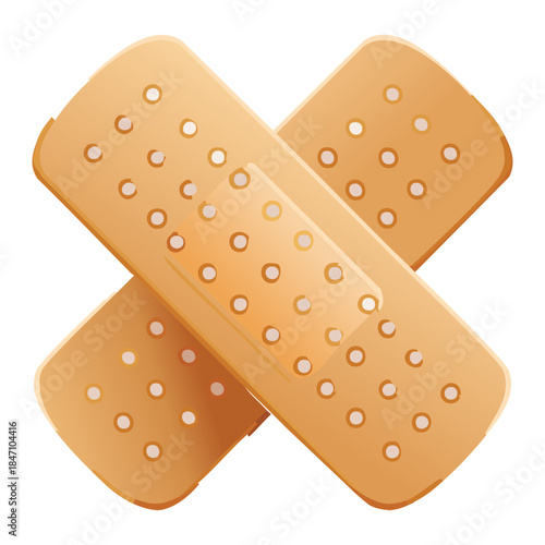 Two crossed adhesive bandages for first aid injury treatment and wound protection medical healthcare concept