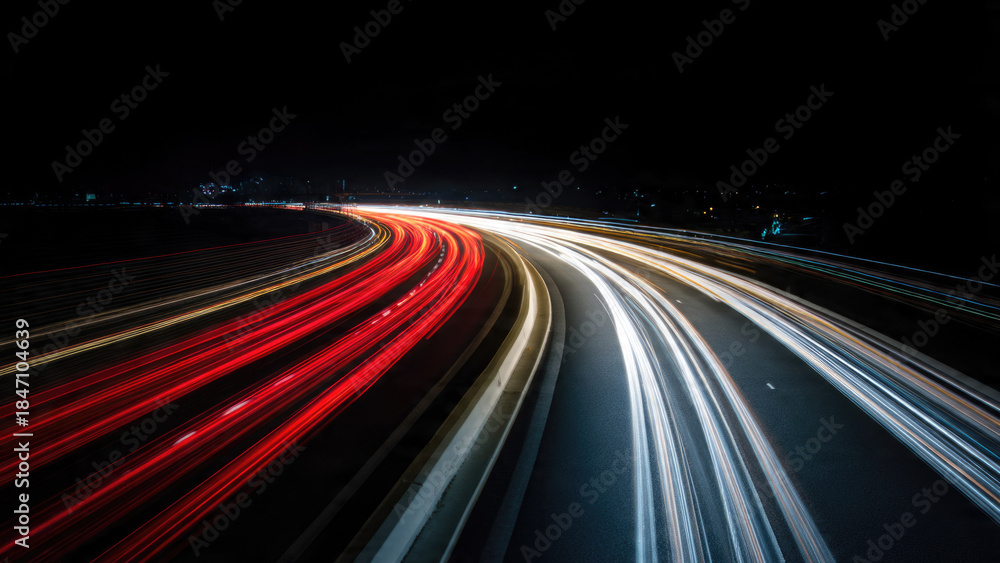 Fototapeta premium Highway at Night with Car Light Trails