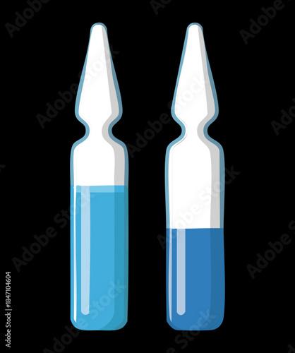 Pair of blue medical glass ampules for injection therapy and pharmaceutical vaccine storage for hospital and clinic healthcare