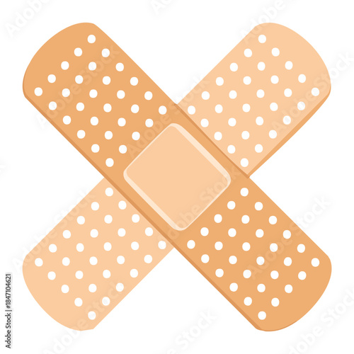 Two crossed medical adhesive bandages for healthcare first aid treatment and wound protection in simple graphic style illustration