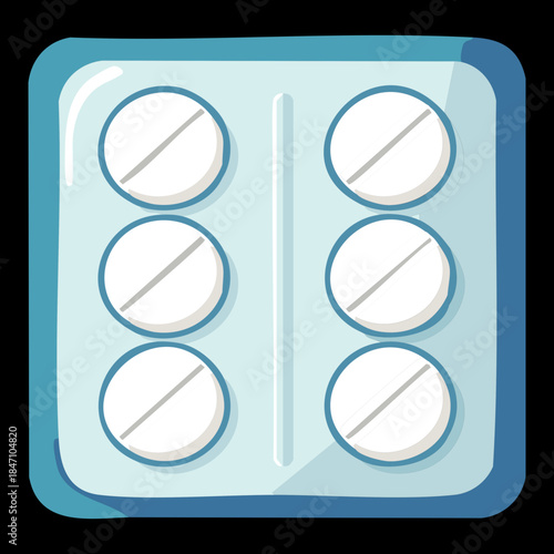 Professional medical blister pack with white round pills for clinical treatment and pharmaceutical drug store supply