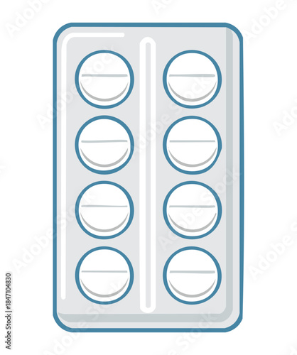 White round medical tablets in a blister pack for headache relief and general pharmaceutical healthcare treatment