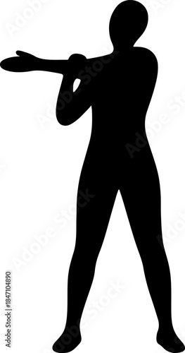 Silhouette of a person with arm outstretched seemingly in motion.