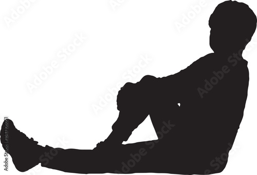 vector, silhouette of side view of a  woman  relaxed sitting on the floor looking at camera