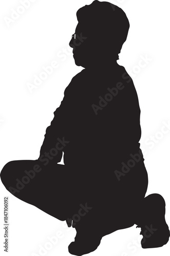 vector,silhouette of side view of a senior woman squatting