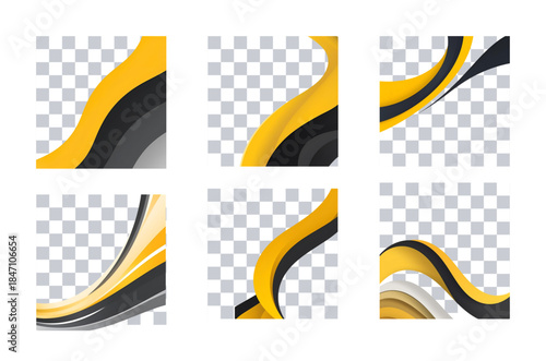 Abstract Yellow and Gray Wave Designs with Transparent Backgrounds