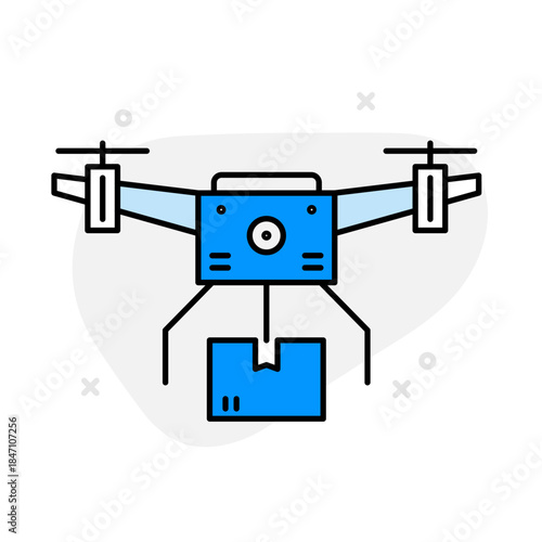 Drone Delivery Icon: Vector Line Graphic for Autonomous Logistics and Smart Delivery Concepts. Drone delivery icon, aerial transport, automation, and last mile delivery.