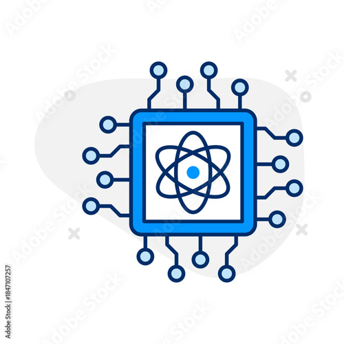 Quantum Computing Icon: Vector Line Graphic for Advanced Computing and Quantum Technology Concepts. Quantum computing icon, qubits, next generation processing, and futuristic technology.