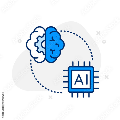 Neural Interface Icon: Vector Line Graphic for Brain Computer Interaction and AI Concepts. Neural interface icon, brain technology, AI integration, and human machine connection.